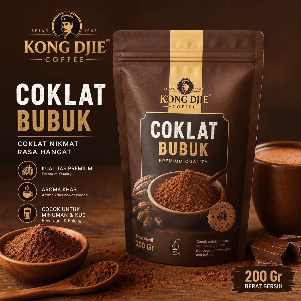 Coklat Bubuk 200 Gr Kedai Kopi Kong Djie